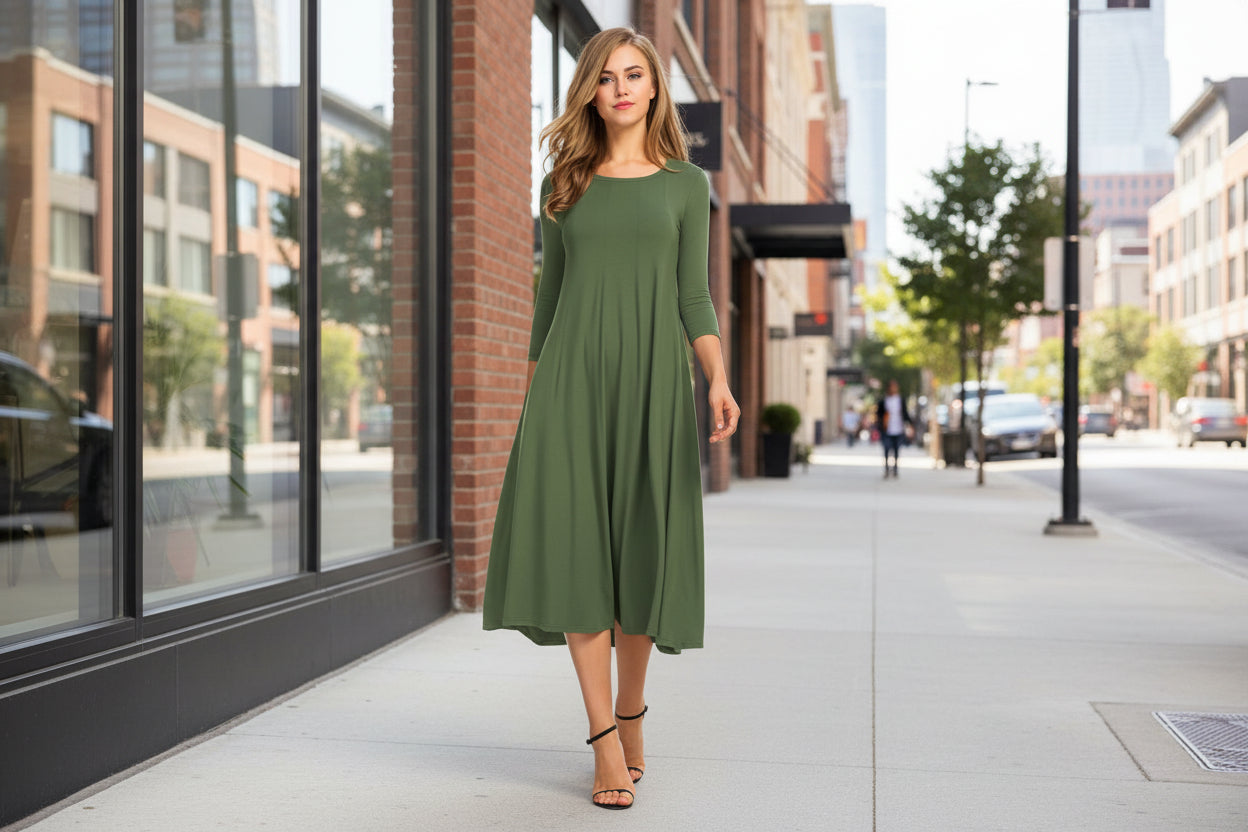 Women’s Floral Patchwork Three-Quarter Sleeve Dress
