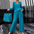Solid Color Long Sleeve Top & Pants Two-Piece Travel Set