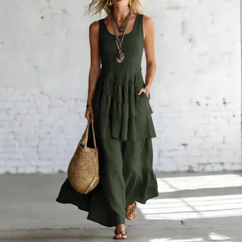 Women's Cotton Linen Sleeveless Loose Maxi Dress