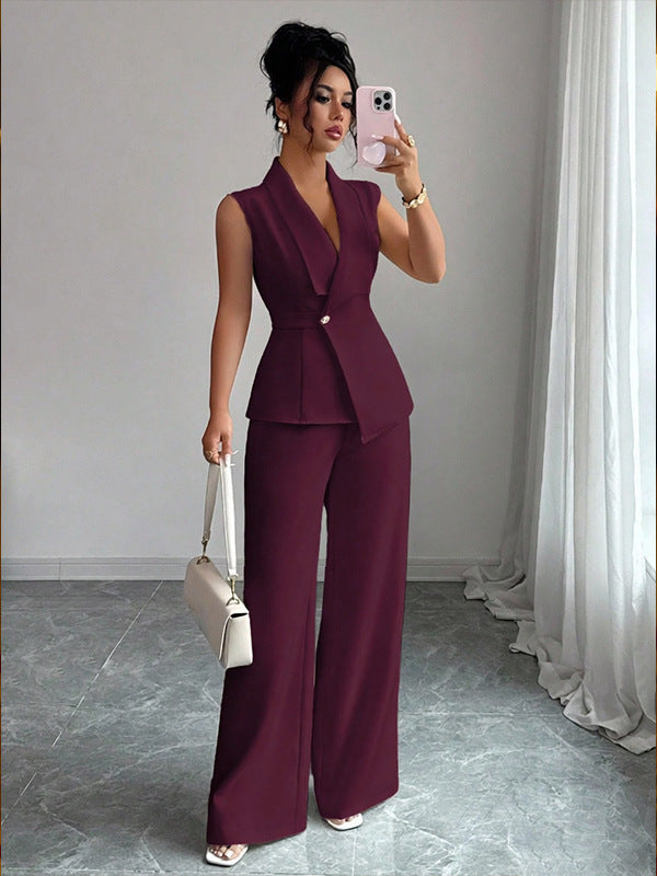 Women's Sleeveless Blazer & Straight-Leg Pants Two-Piece Set