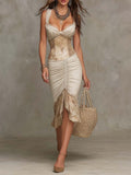 Women's Hollow Out Bodycon Sleeveless Lace Patchwork Maxi Dress – White High Waist