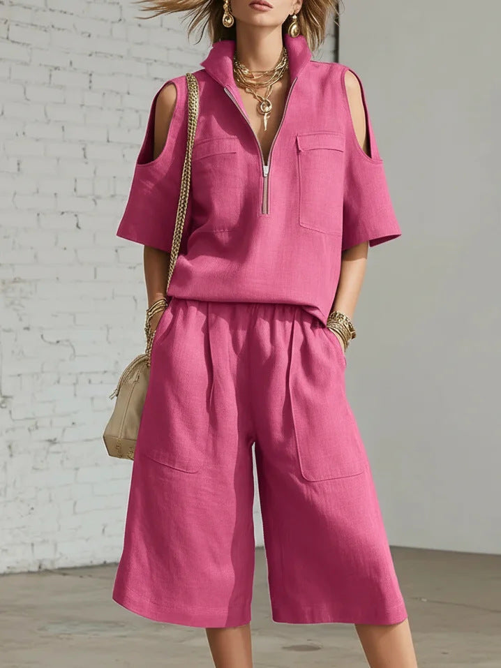 Short-Sleeve Shirt & Loose Shorts Two-Piece Set | Casual