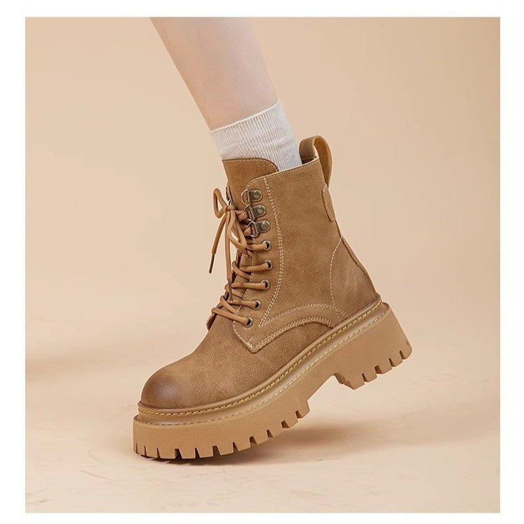 Women's Retro Chunky Heel Mid-Calf Martin Boots – Side Zipper