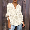 Women's 3D Print Ruffle Sleeve Loose Top – Elegant Urban Style S–2XL