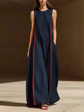 Women's Linen Sleeveless Loose Striped Maxi Dress