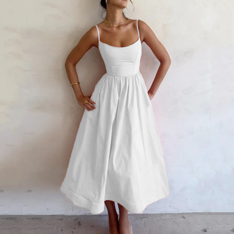 🌸 Women's Solid Color Printing Fresh Sweet Suspender Dress