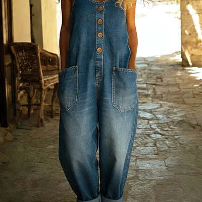 Retro Buckle Multi-Pocket Overalls Jumpsuit | 3/4 Sleeve