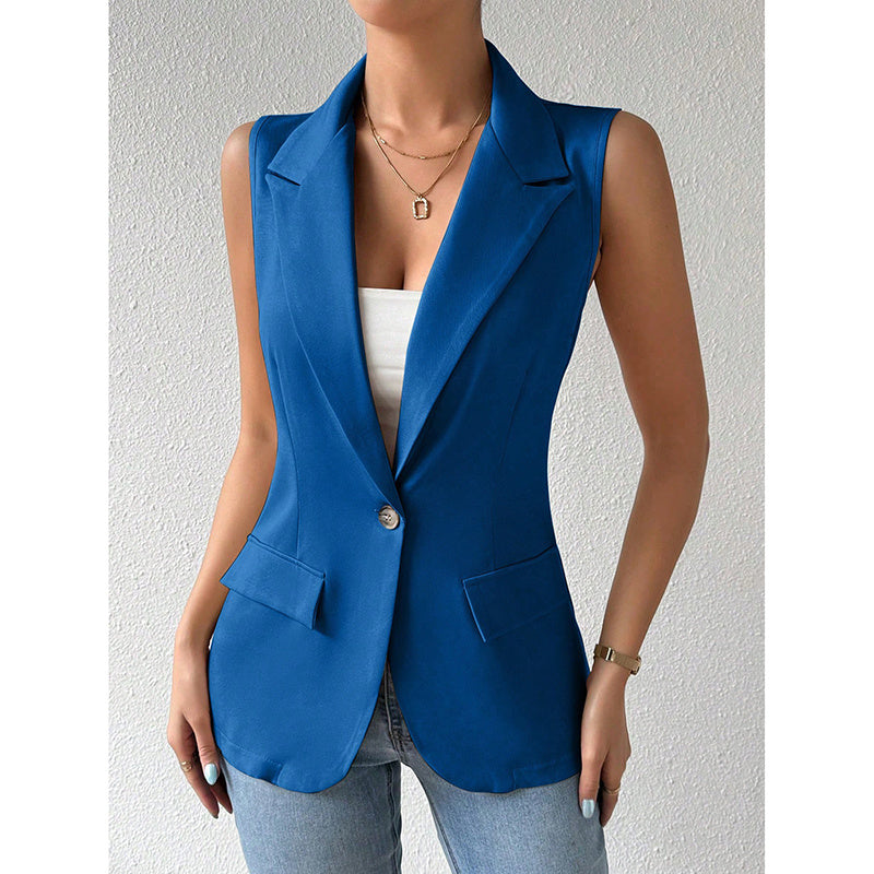 Women's Sleeveless Open-Front Vest Blazer – Work & Office Jacket