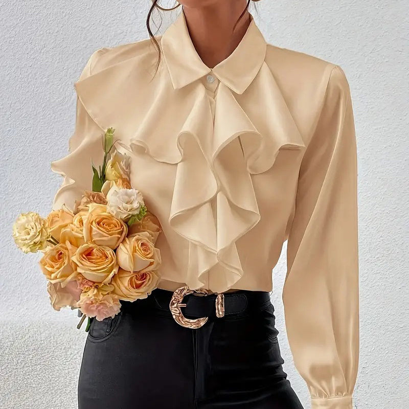 Women’s Ruffled Collared Blouse | Long Sleeve Dressy Work Top
