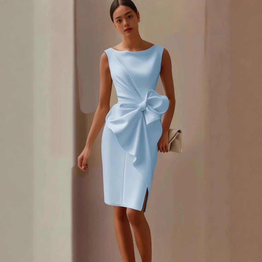 Women's Bow-Knot Sleeveless Midi Dress – High Waist A-Line