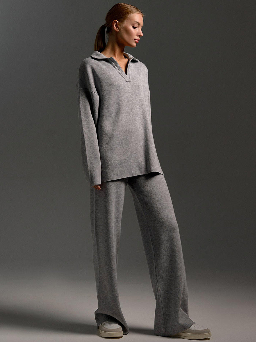 Women’s Fall Winter Two-Piece Set – Loose Collar Sweater Casual Outfit
