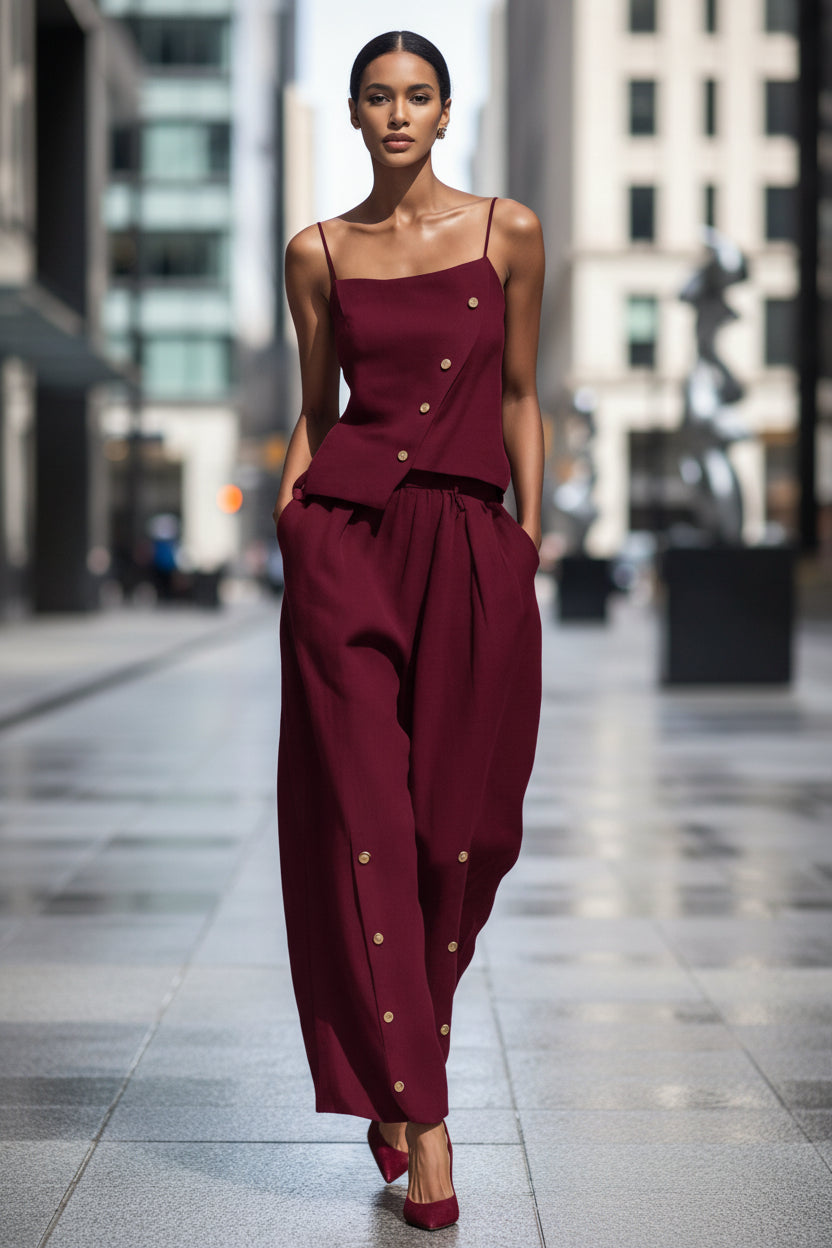 Women's Gold-Buckle Camisole & Pants Two-Piece Set