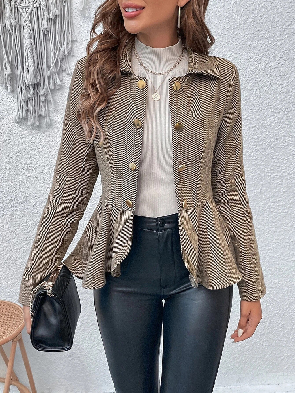 Women’s Plus-Size Solid Color Peplum Jacket – Casual Outerwear