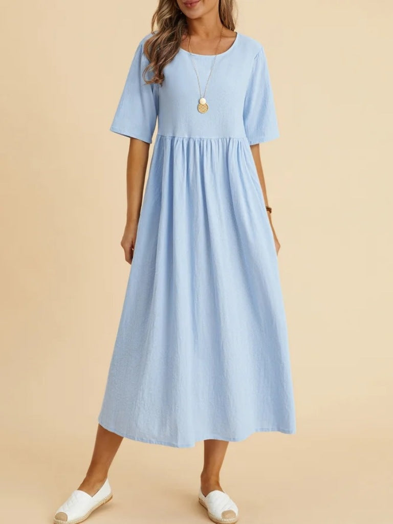 Plus Size Midi Dress | Round Neck Pocket Dress