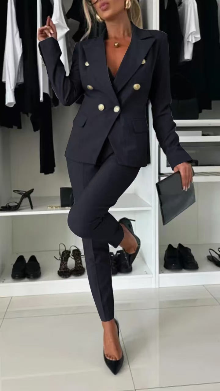 Lapel Button-Down Jacket & Slim-Fit Trousers Suit – 15 Colors XS–XXL
