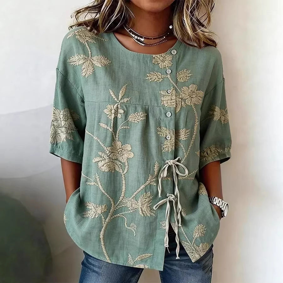 Women's Floral 3D Print Pullover Top – Loose Fit Elegant Casual S to 3XL