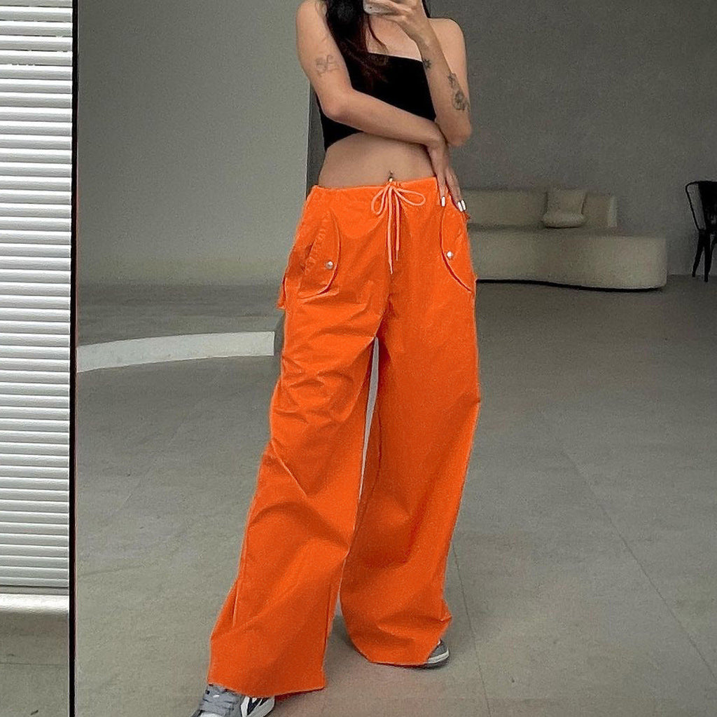 Women's High-Waist Lace-Up Straight-Leg Cargo Pants – Loose Fit