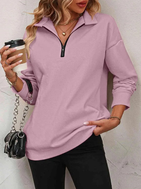 Women's Zipper Turtleneck Pullover Sweatshirt – Loose Long Sleeve