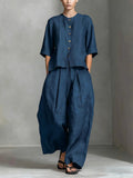 Three-Quarter Sleeve Shirt & Loose Trousers Two-Piece Set