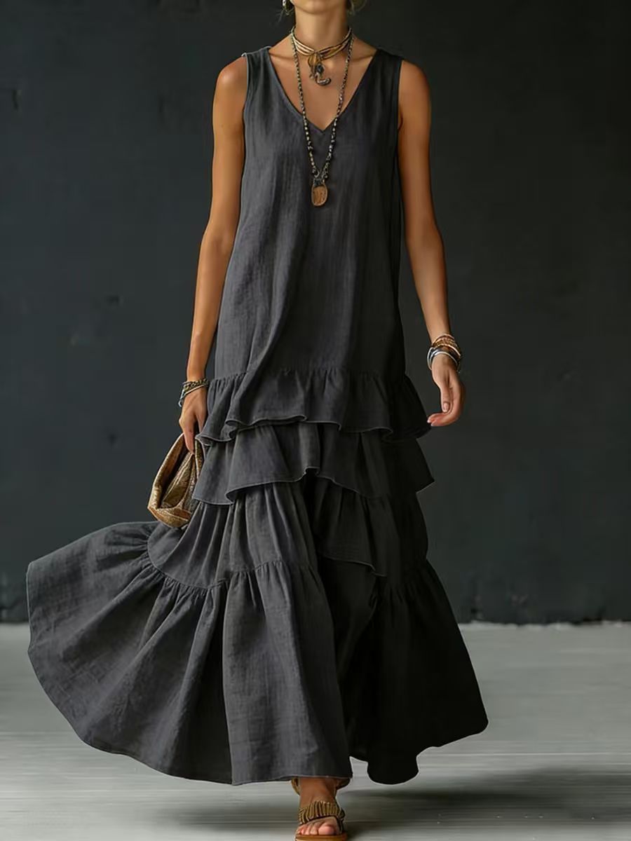 Women's Ice Silk Sleeveless Loose Maxi Dress – 6 Colors S–5XL