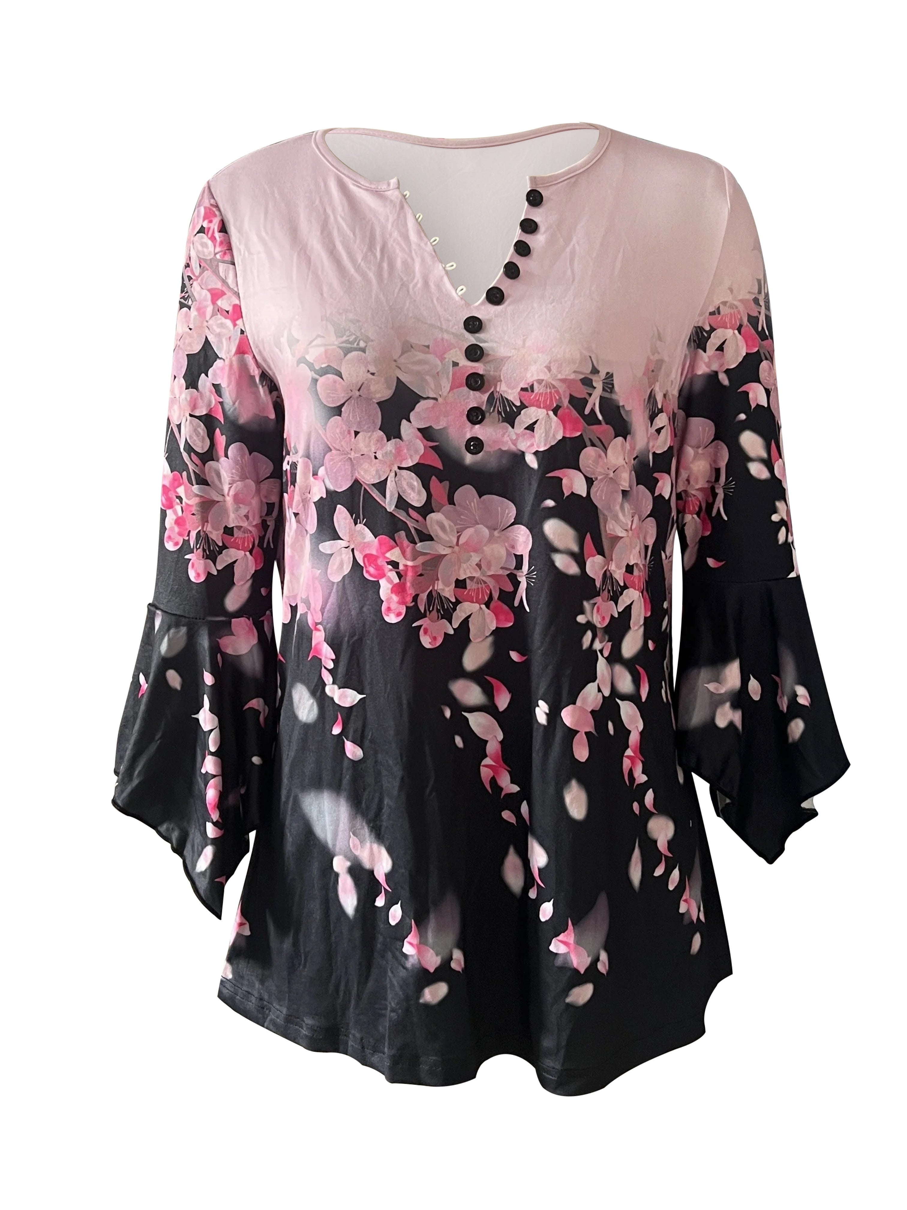 🌸 Asymmetrical Spike Button 3/4 Sleeve T-Shirt – Effortless Chic