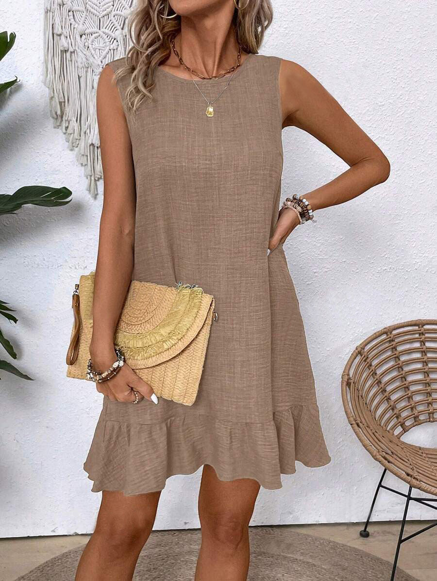 Women's Ruffle Lace-Up Mini Dress – Short Sleeve Loose Beach Dress