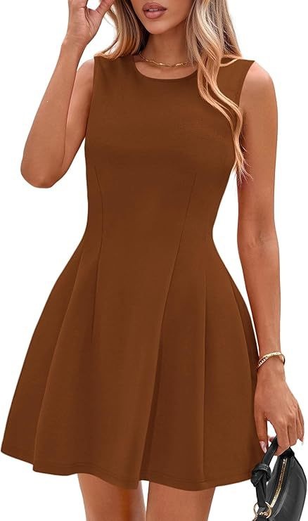 Sleeveless Solid Color Pleated Dress | Flared Midi Casual