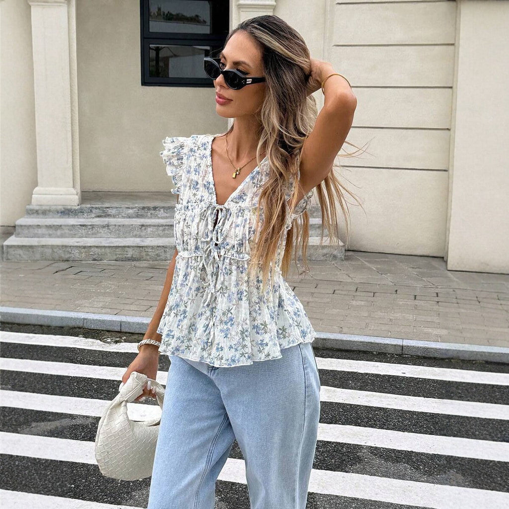 Blue Chiffon A-Line Skirt & Sleeveless Top Set