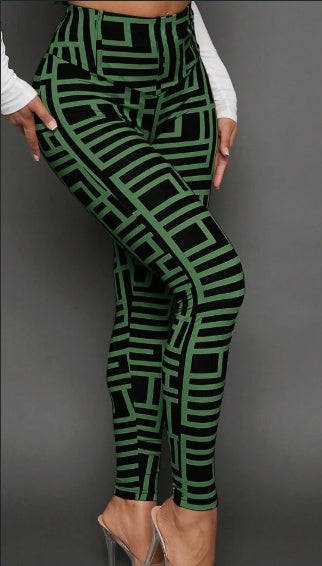 Women’s Geometric Print Knitted Leggings – Casual Stretch Pants