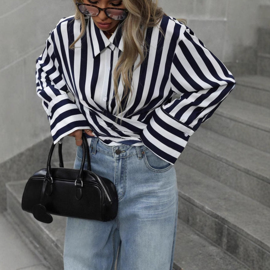 Women's Striped Long-Sleeve Loose Shirt – S–2XL