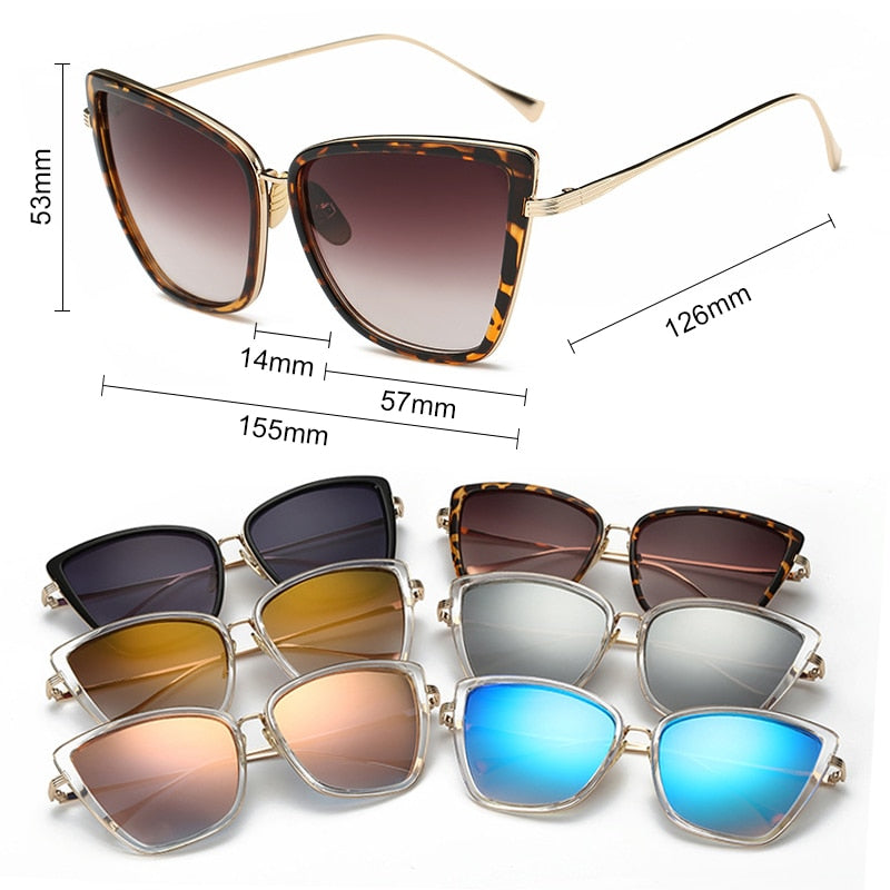Big Cat Eye Sunglasses Women Black Mirror Sun Glasses