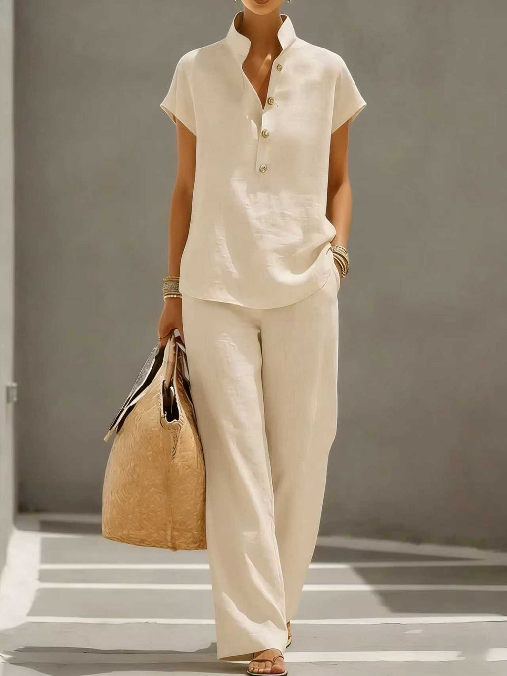 Cardigan & Short Sleeve Top + Pants Three-Piece Set – Solid Color Casual Lounge