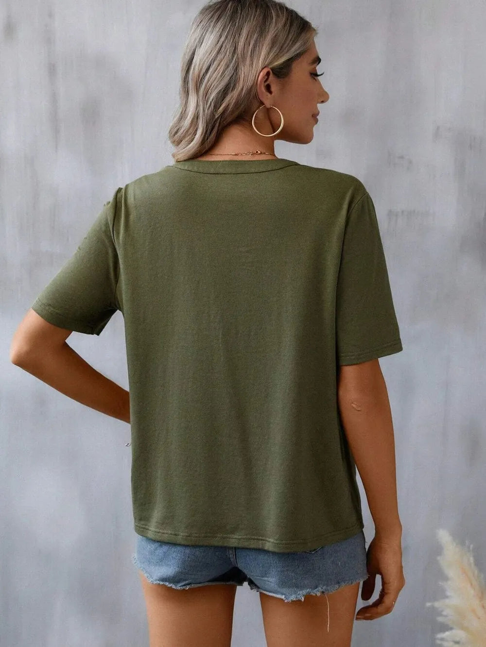 Women's Floral Embroidered Notched V-Neck T-Shirt – Short Sleeve Boho Lace Trim Top