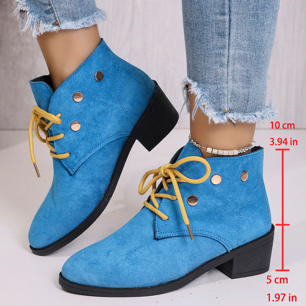 Women's Chunky Heel Pointed-Toe Lace-Up Ankle Boots