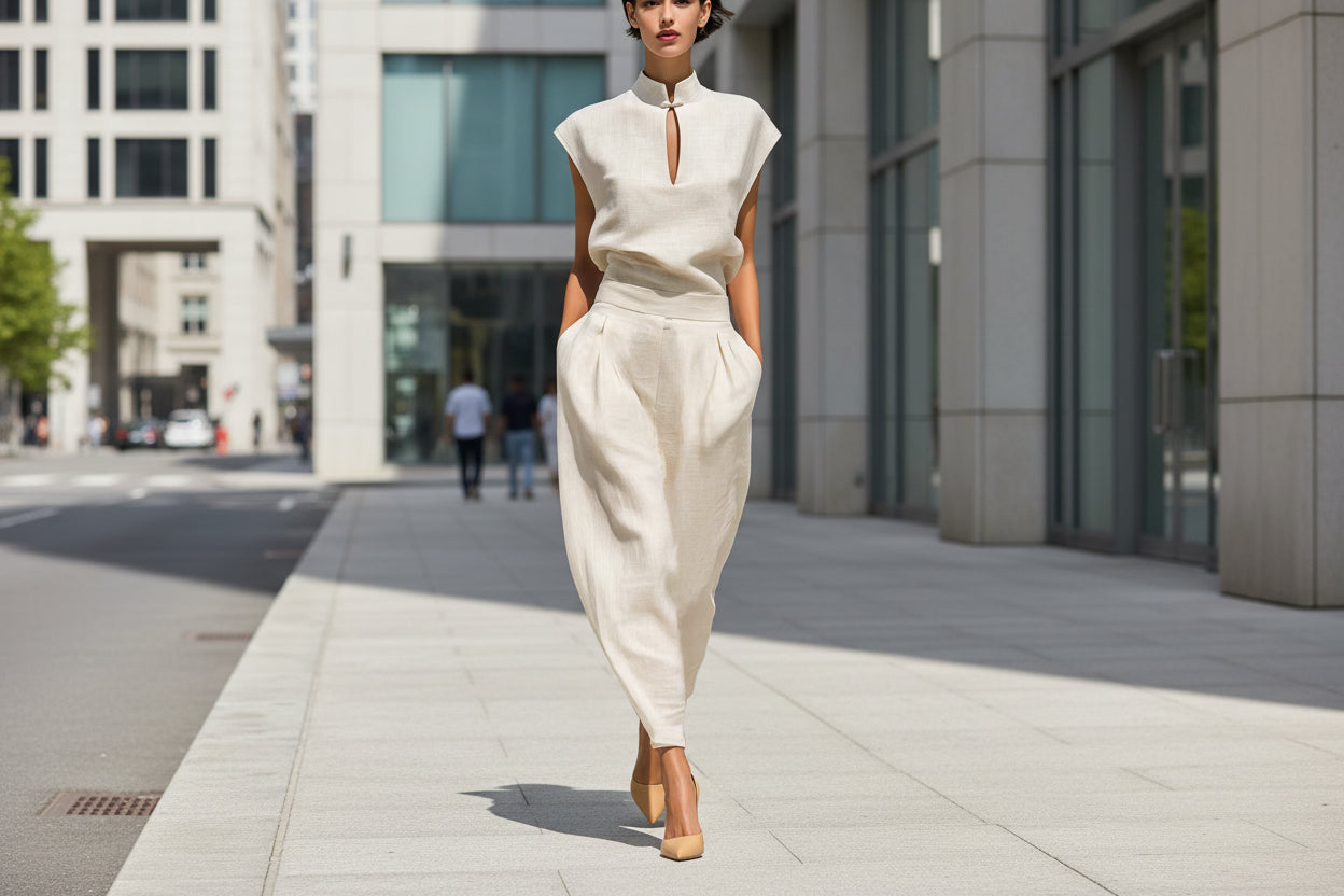 Women's Chinese-Style Satin Short-Sleeve Top & Pants Set