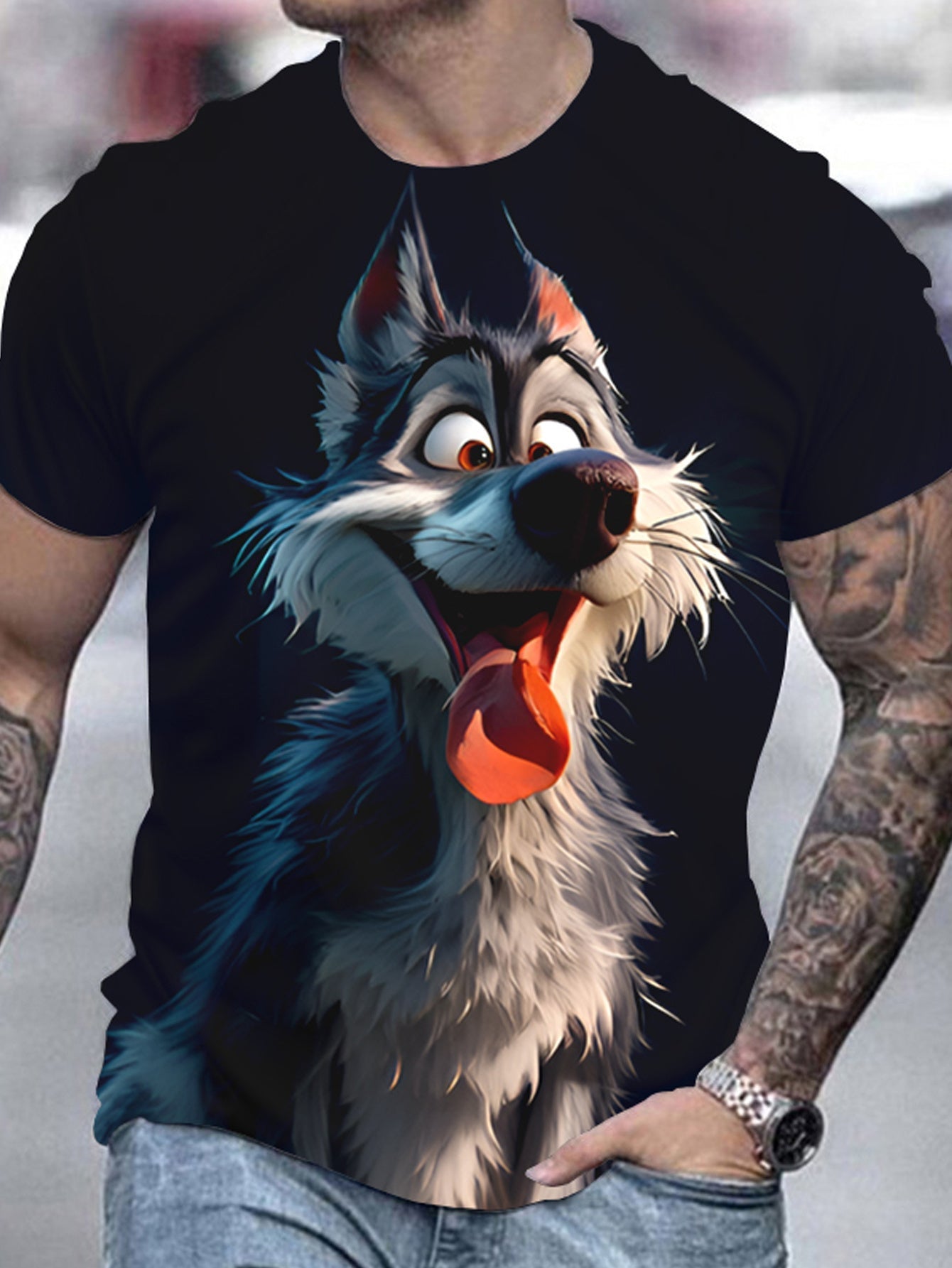 Men's 3D Wolf Print T-shirt - Casual Round Neck