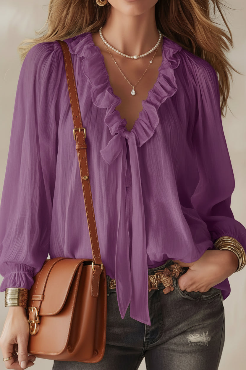 V-Neck Loose-Fit Shirt Top – No-Iron, 8 Colors