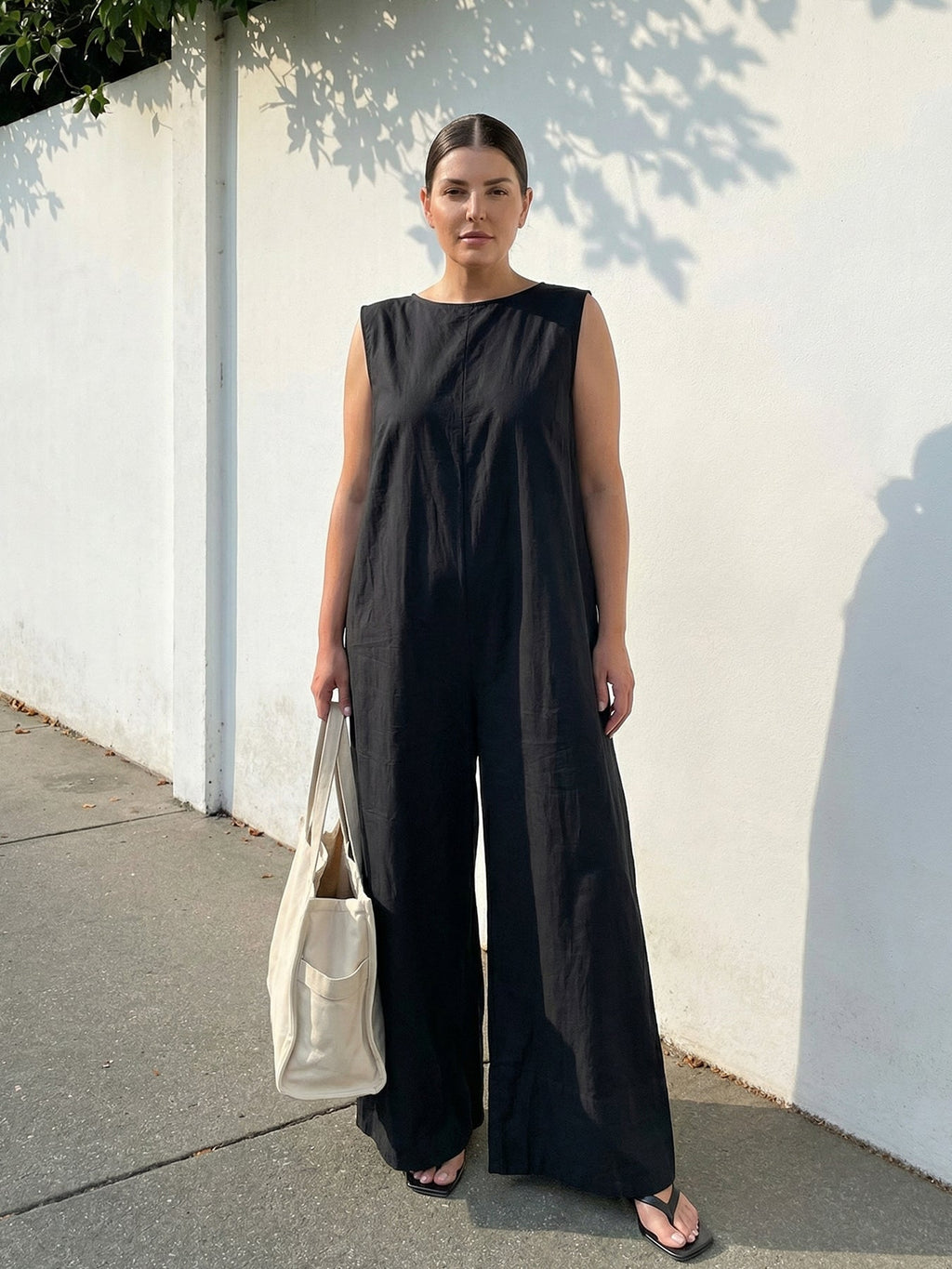 Women's Wide-Leg Jumpsuit | Loose Solid Color Casual One-Piece in Black | S–XXL