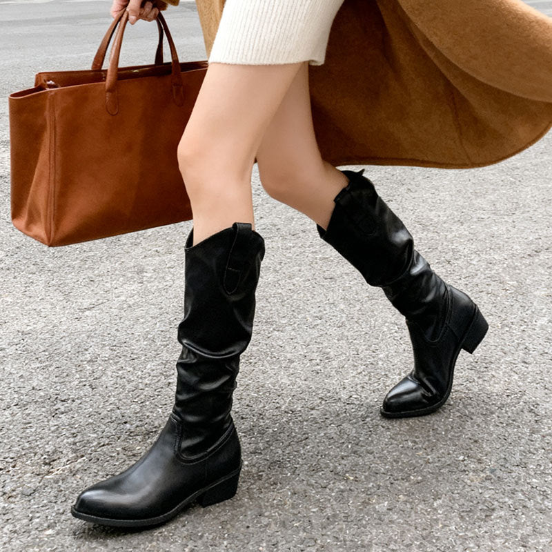 Chunky Heel Suede Riding Boots Women