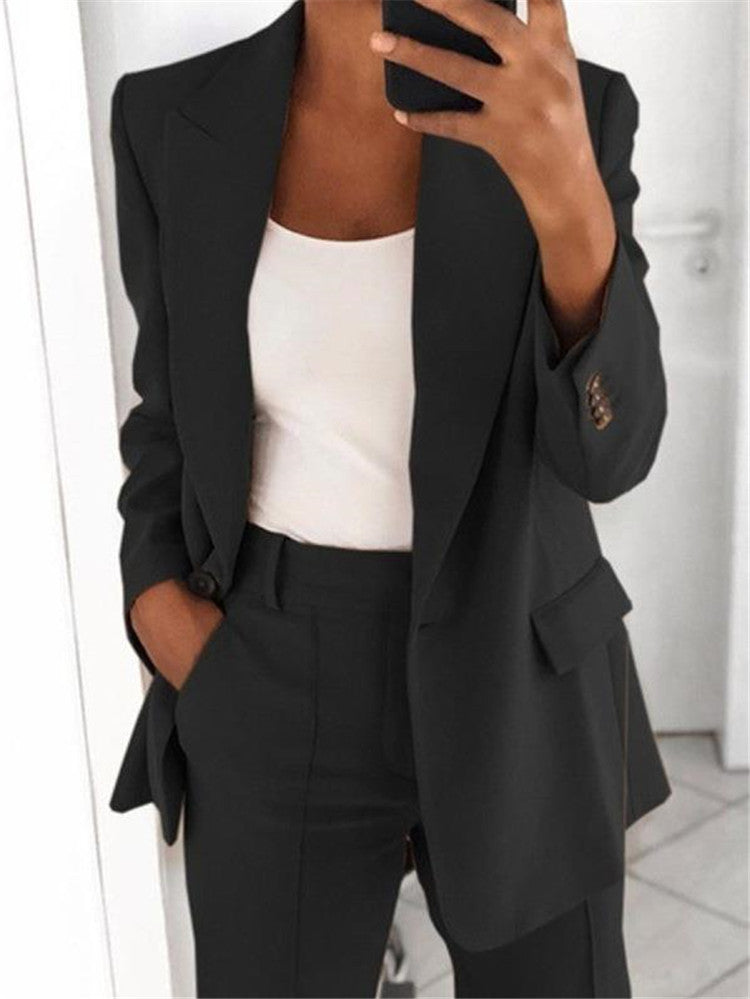 Lapel Blazer & Slim-Fit Trousers Two-Piece Suit – 10 Colors XS–5XL