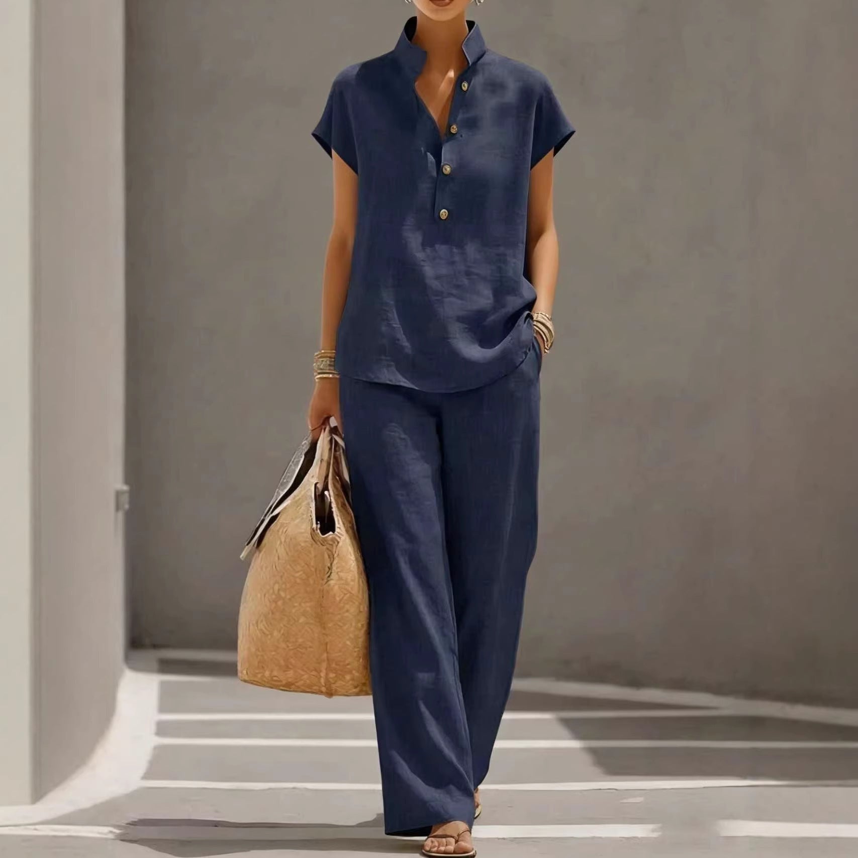 Cardigan & Short Sleeve Top + Pants Three-Piece Set – Solid Color Casual Lounge