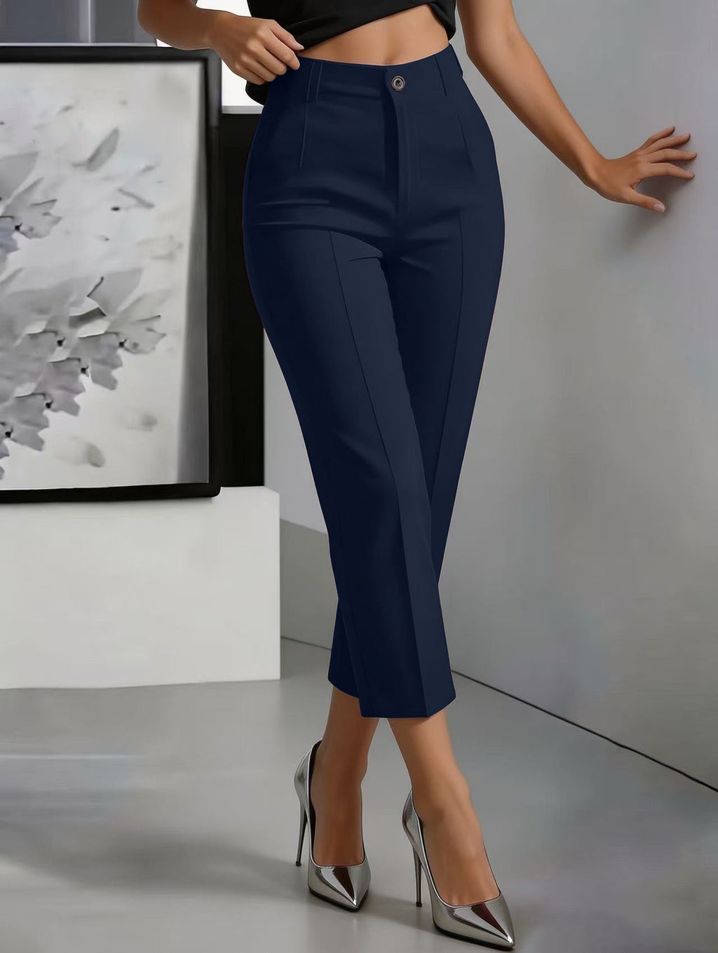 Women's High-Waisted Straight-Leg Pants – Drapey Cropped Fit