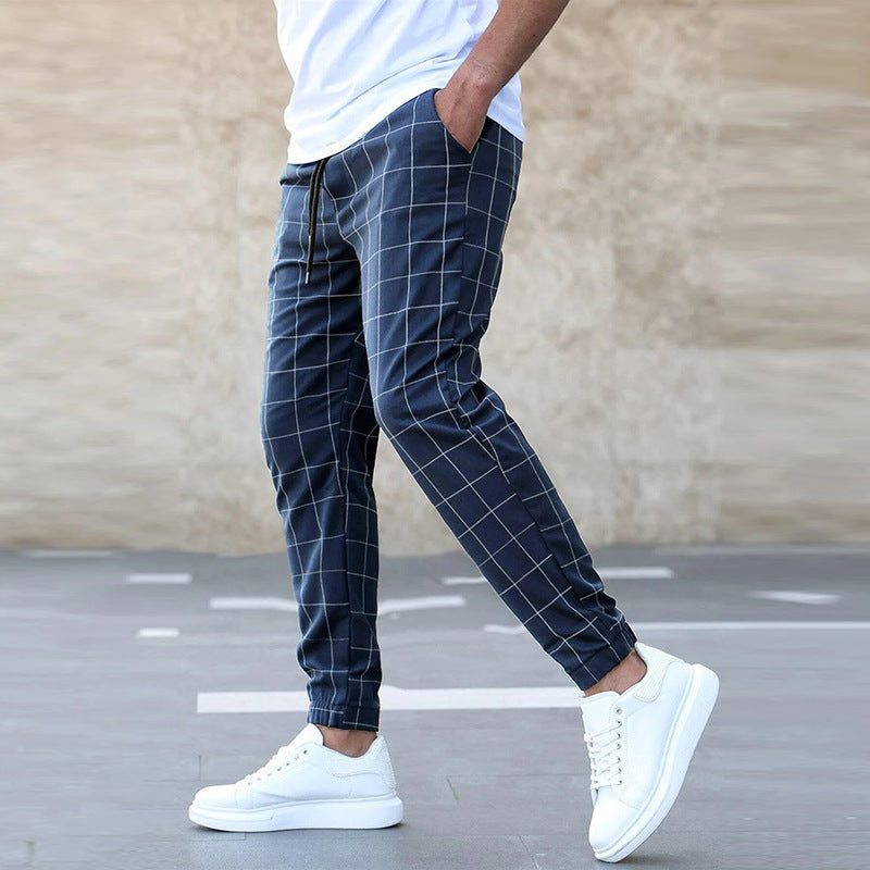 🧵 Men's Fashion Plaid Print Drawstring Trousers