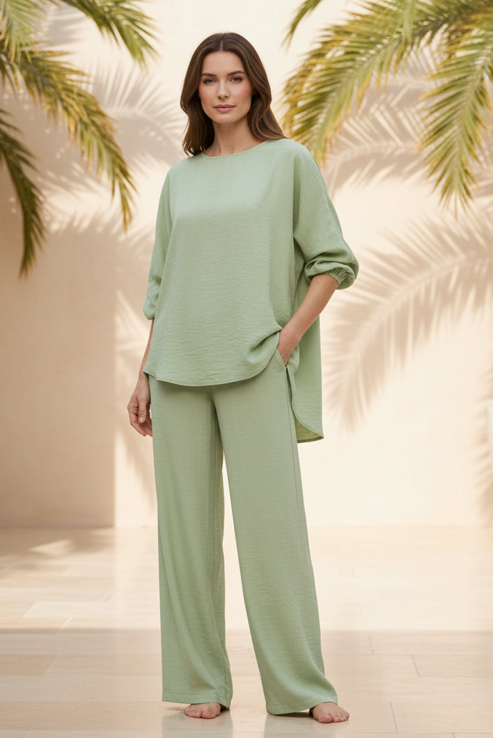Women's Batwing Sleeve Loose Top & Wide Leg Pants Two-Piece Set