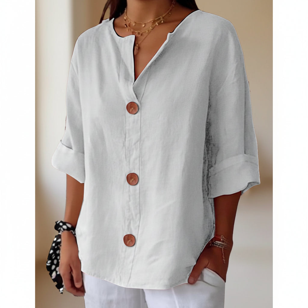 Women's V-Neck Buttoned Blouse