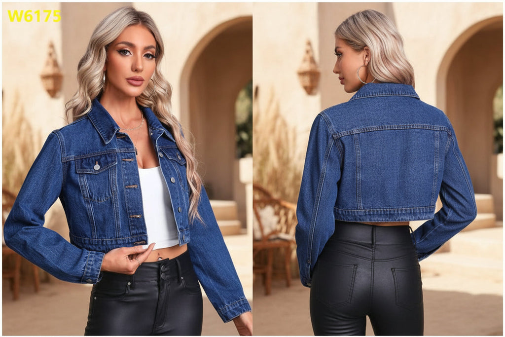 Women's Long Sleeve Denim Jacket – Streetwear Flip Collar Jean Jacket