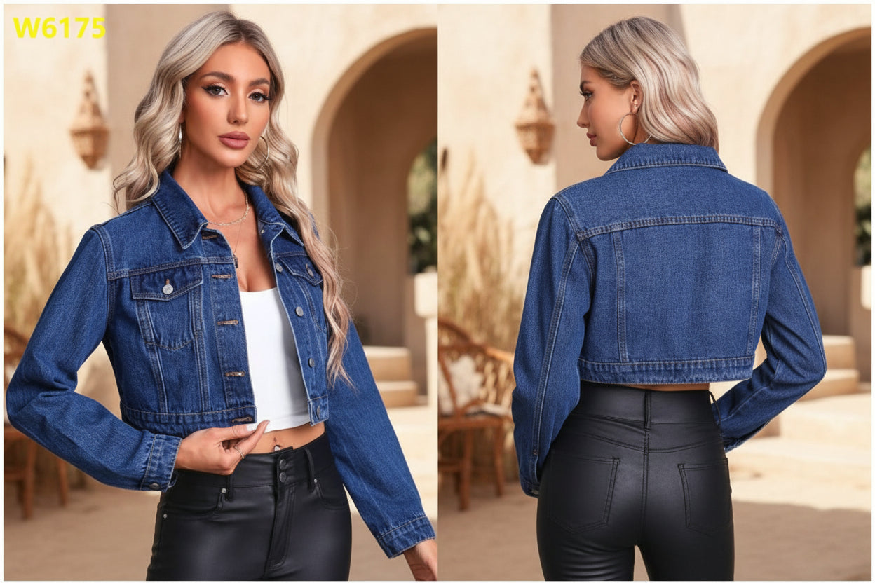 Women's Long Sleeve Denim Jacket – Streetwear Flip Collar Jean Jacket