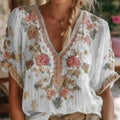 Women's Artistic Retro V-Neck Short-Sleeve Top – 3D Print