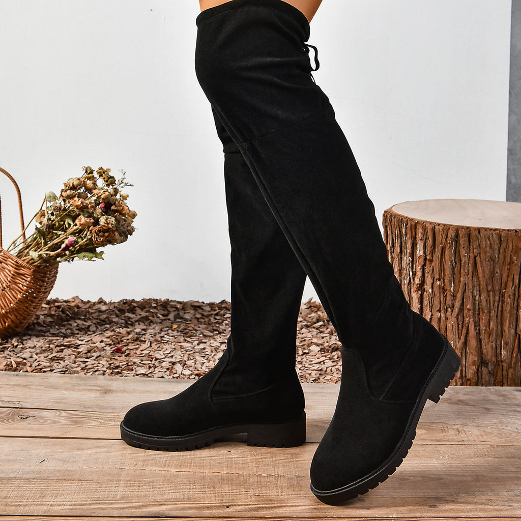 Women’s Elastic Knee-High Boots – Thick Sole Solid Color Fashion Boots