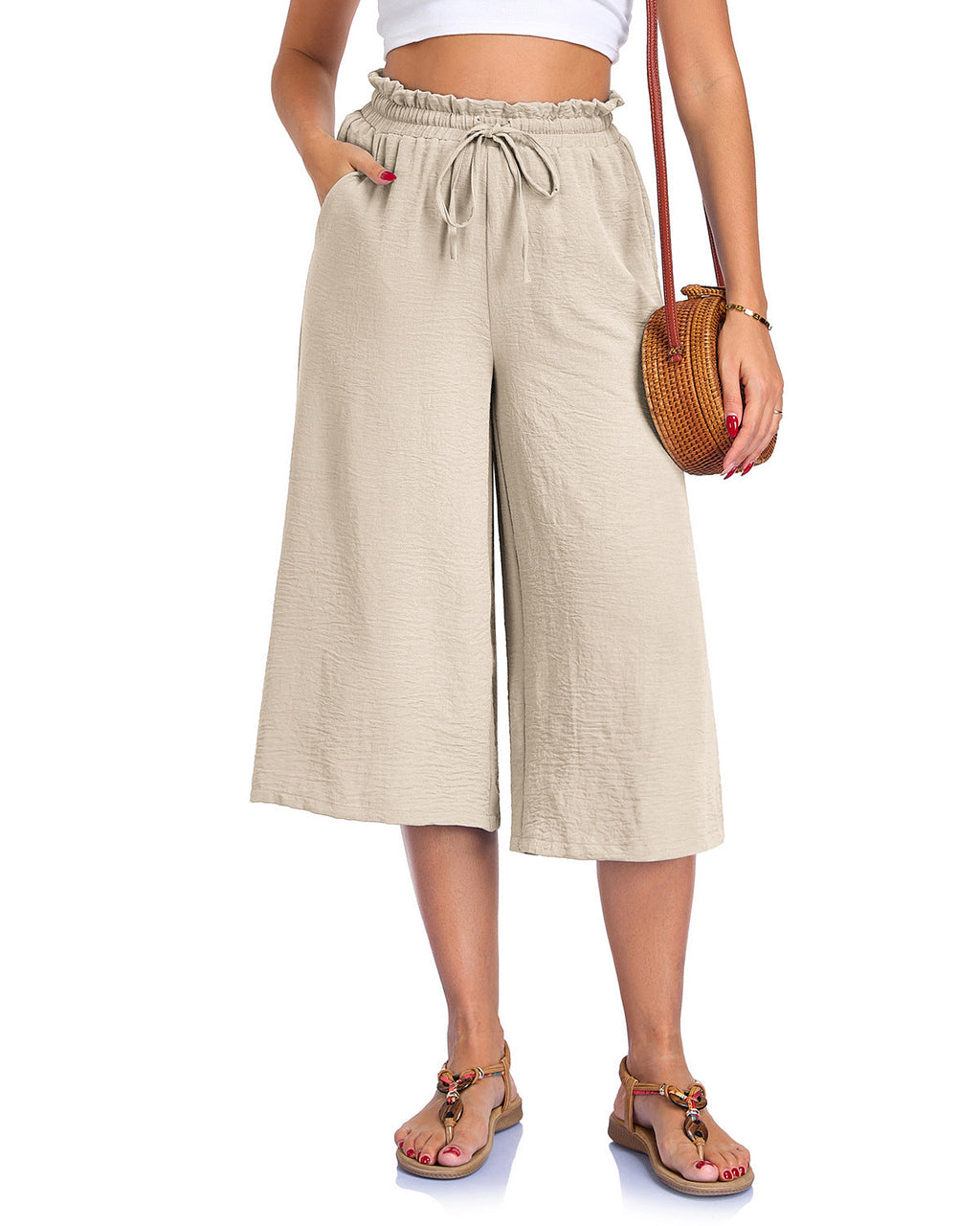Women’s Elastic Cropped Wide-Leg Pants